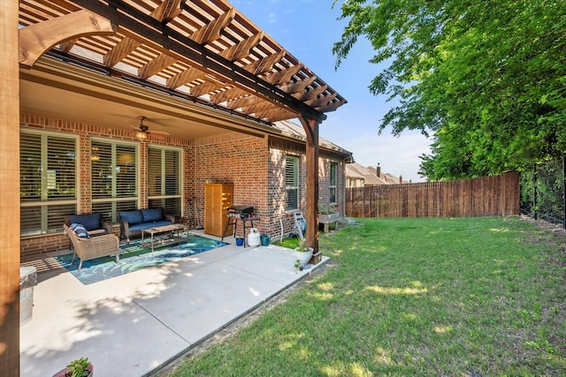 3626 Green Bluff Ct, Midlothian, TX 76065 - view of patio / terrace with a pergola, ceiling fan, and outdoor lounge area