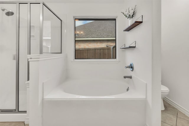 201 Villanova Dr, Van Alstyne, TX 75495 - full bathroom featuring a stall shower, tile patterned floors, toilet, and a garden tub
