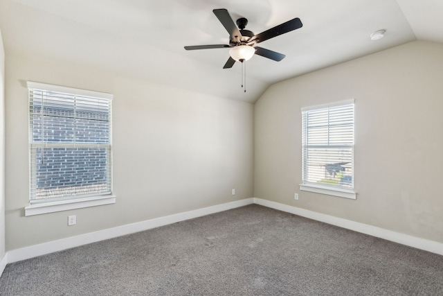 5408 Fairdale Dr, Denton, TX 76207 - unfurnished room with vaulted ceiling, carpet flooring, a ceiling fan, a smoke detector, and baseboards