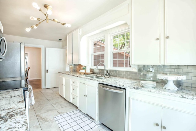 3418 S 11th St, Abilene, TX 79605 - kitchen featuring appliances with stainless steel finishes, a sink, white cabinetry, and backsplash