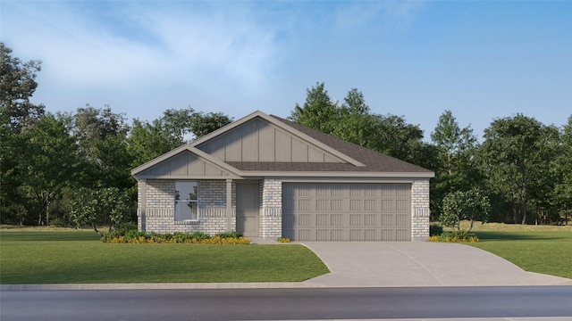 664 Criner St, Grandview, TX 76050 - view of front facade featuring an attached garage, a front yard, concrete driveway, and board and batten siding