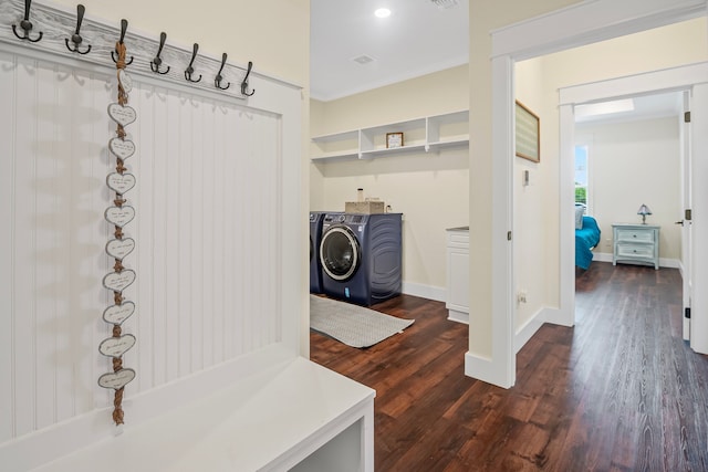174 Rs County Road 3160, Emory, TX 75440 - mudroom featuring washer and clothes dryer, dark wood-style floors, and baseboards