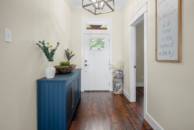 174 Rs County Road 3160, Emory, TX 75440 - entrance foyer with dark wood-style floors, a chandelier, crown molding, and baseboards
