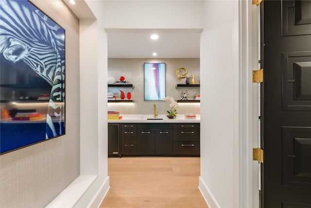 3713 Greenbrier Dr, University Park, TX 75225 - indoor wet bar featuring light wood-type flooring and recessed lighting