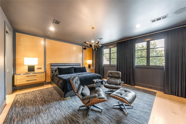 3713 Greenbrier Dr, University Park, TX 75225 - bedroom featuring a chandelier, light wood-style flooring, and recessed lighting