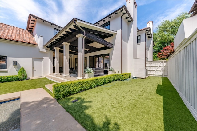 3713 Greenbrier Dr, University Park, TX 75225 - rear view of property with stucco siding, a patio, and a tiled roof