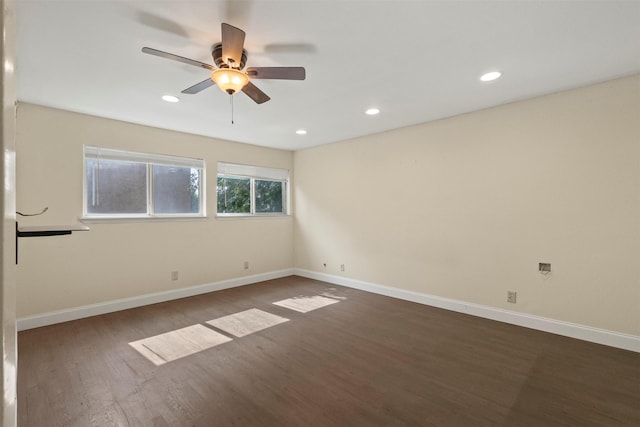 9838 Baseline Dr, Dallas, TX 75243 - spare room with dark wood-type flooring, ceiling fan, baseboards, and recessed lighting