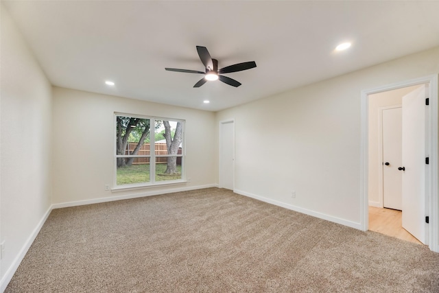 3011 Sunnybrook Ln, Arlington, TX 76014 - unfurnished room with a ceiling fan, light carpet, baseboards, and recessed lighting