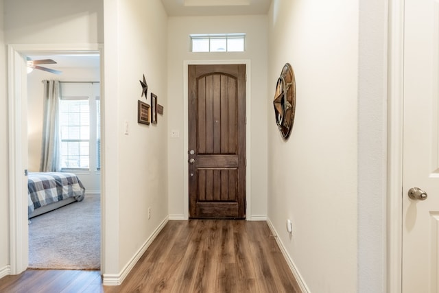 513 Lake Cove Dr, Little Elm, TX 75068 - foyer featuring wood finished floors, baseboards, and ceiling fan