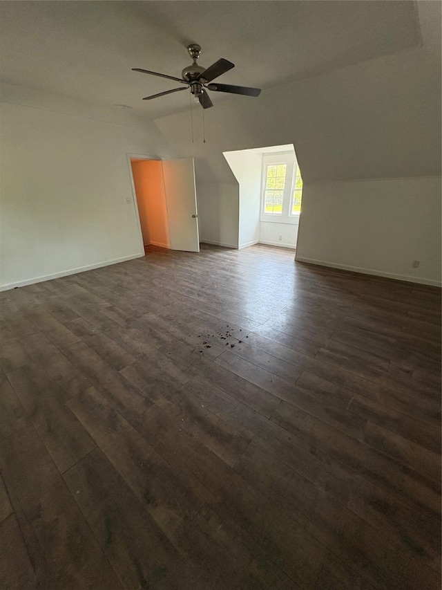 401 S Bois D Arc St, Forney, TX 75126 - bonus room featuring vaulted ceiling, ceiling fan, dark wood finished floors, and baseboards