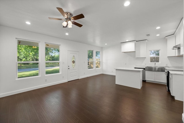 710 E 3rd Ave, Corsicana, TX 75110 - kitchen featuring a center island, a sink, ceiling fan, recessed lighting, and under cabinet range hood