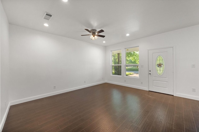 710 E 3rd Ave, Corsicana, TX 75110 - entrance foyer featuring ceiling fan, baseboards, dark wood-style flooring, and recessed lighting