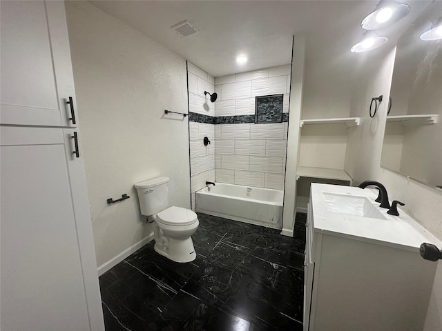 1813 Erwin Pl, Mckinney, TX 75069 - full bath featuring baseboards, toilet, marble look tile flooring, vanity, and shower / washtub combination