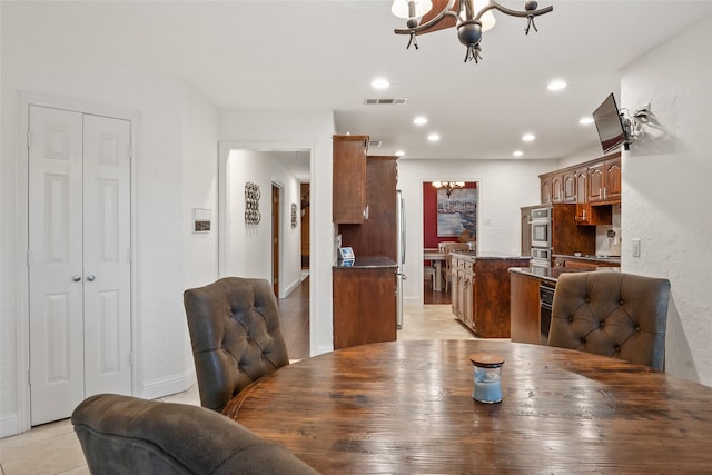 120 Willow Oak Ct, Double Oak, TX 75077 - dining room with a chandelier, light tile patterned floors, recessed lighting, and baseboards