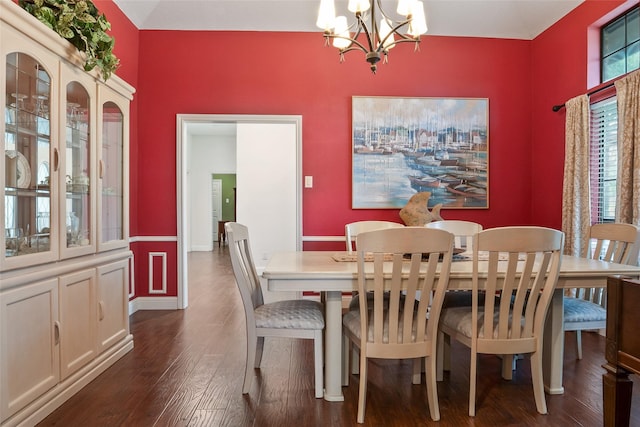 120 Willow Oak Ct, Double Oak, TX 75077 - dining space with a chandelier, dark wood finished floors, and baseboards