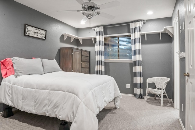 120 Willow Oak Ct, Double Oak, TX 75077 - carpeted bedroom featuring baseboards, a textured wall, and a ceiling fan