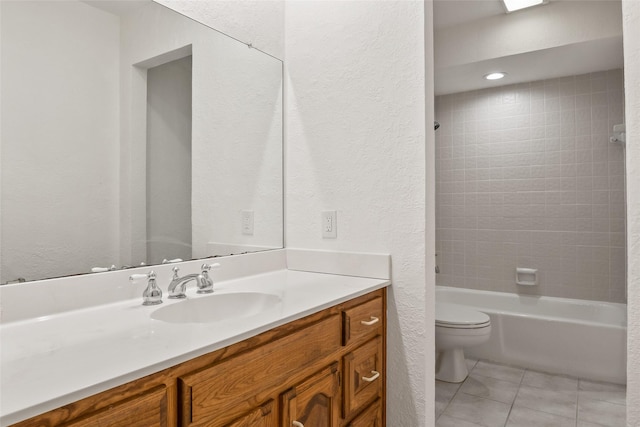 120 Willow Oak Ct, Double Oak, TX 75077 - full bath with vanity, toilet, tile patterned floors, shower / tub combination, and a textured wall