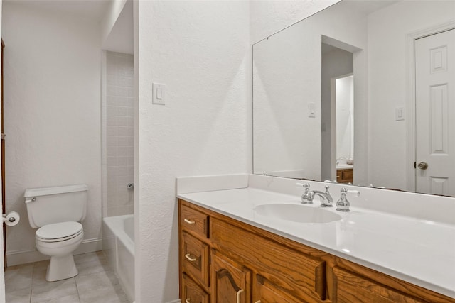 120 Willow Oak Ct, Double Oak, TX 75077 - bathroom featuring vanity, toilet, tile patterned floors, and shower / tub combination