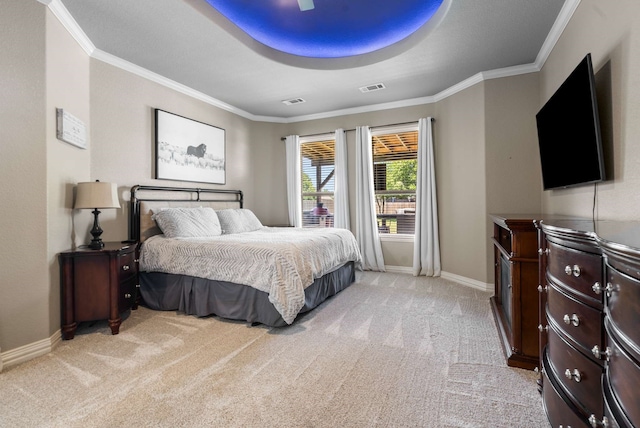 958 Prairie Timber Rd, Burleson, TX 76028 - bedroom featuring light carpet, ornamental molding, and baseboards