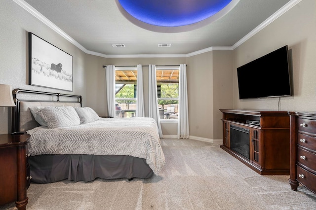 958 Prairie Timber Rd, Burleson, TX 76028 - bedroom featuring light colored carpet, crown molding, and baseboards
