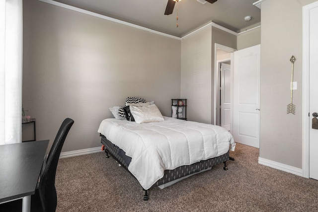 958 Prairie Timber Rd, Burleson, TX 76028 - bedroom featuring carpet floors, baseboards, ornamental molding, and a ceiling fan