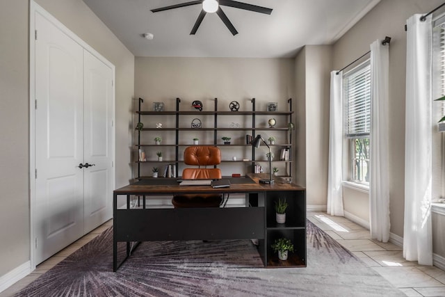 958 Prairie Timber Rd, Burleson, TX 76028 - office featuring a ceiling fan and baseboards
