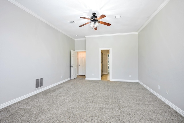 11212 Sunrise Ln, Frisco, TX 75035 - unfurnished bedroom with ornamental molding, baseboards, light carpet, ceiling fan, and ensuite bath