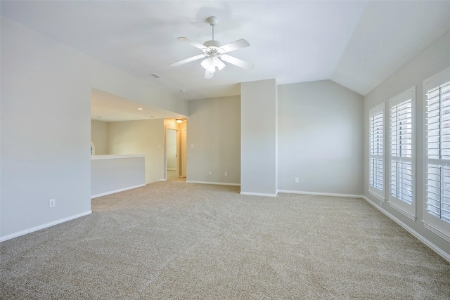 11212 Sunrise Ln, Frisco, TX 75035 - carpeted empty room with plenty of natural light, ceiling fan, baseboards, and vaulted ceiling