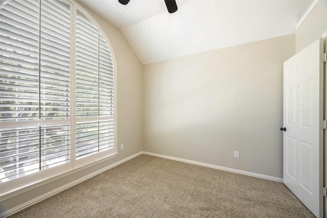 11212 Sunrise Ln, Frisco, TX 75035 - carpeted spare room featuring a ceiling fan, lofted ceiling, and baseboards