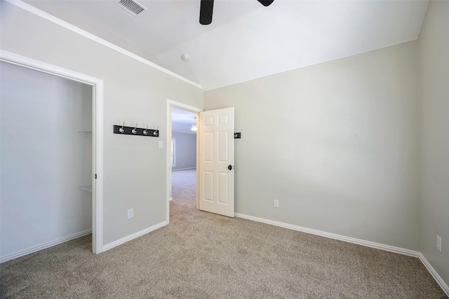 11212 Sunrise Ln, Frisco, TX 75035 - unfurnished bedroom featuring carpet, vaulted ceiling, baseboards, and a ceiling fan