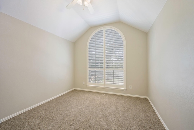 11212 Sunrise Ln, Frisco, TX 75035 - carpeted empty room featuring a ceiling fan, lofted ceiling, and baseboards