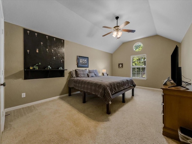 2723 Prairie Acres Cv, Cedar Hill, TX 75104 - carpeted bedroom with lofted ceiling, baseboards, and ceiling fan