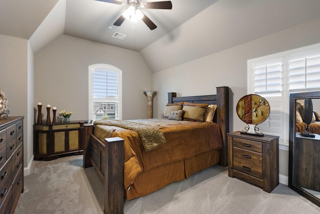 2604 Coyote Xing, Rockwall, TX 75087 - bedroom featuring light colored carpet, vaulted ceiling, ceiling fan, and baseboards