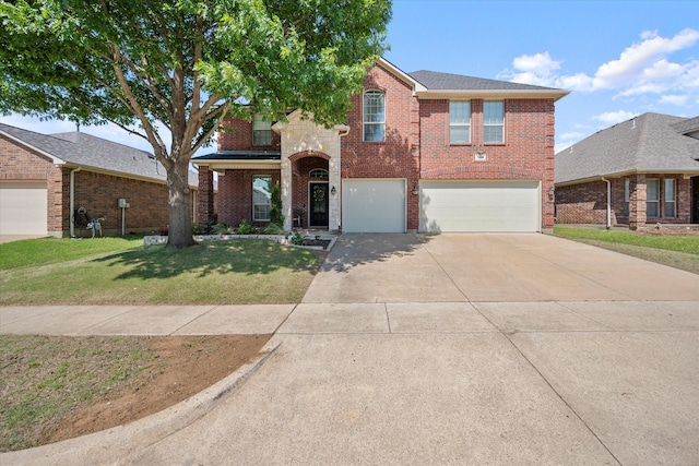 7608 White Fawn Rd, Arlington, TX 76002 - traditional-style house featuring a garage, concrete driveway, brick siding, and a front lawn