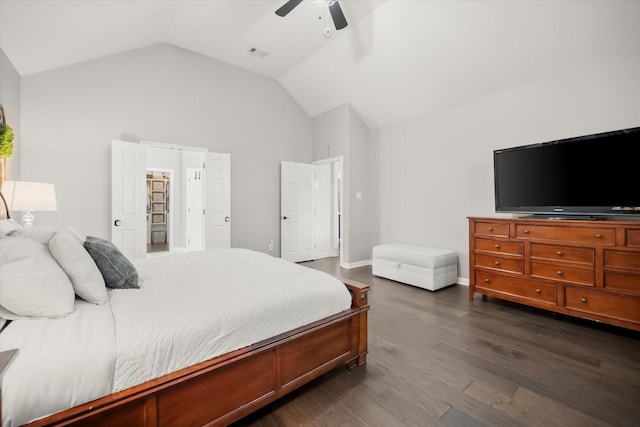 7608 White Fawn Rd, Arlington, TX 76002 - bedroom featuring vaulted ceiling, dark wood-type flooring, and a ceiling fan