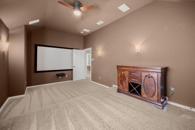 7608 White Fawn Rd, Arlington, TX 76002 - cinema with lofted ceiling, carpet floors, ceiling fan, and baseboards