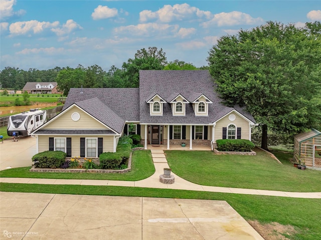 561 Linton Rd, Benton, LA 71006 - cape cod house featuring a porch, a front yard, and roof with shingles