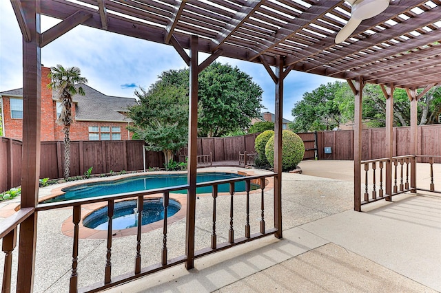 7627 Sweetgum Dr, Irving, TX 75063 - view of pool featuring a fenced backyard, a patio, a pergola, and an in-ground hot tub