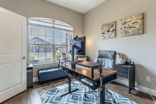 11312 Culberson Dr, Aubrey, TX 76227 - office area with dark wood-style floors and baseboards