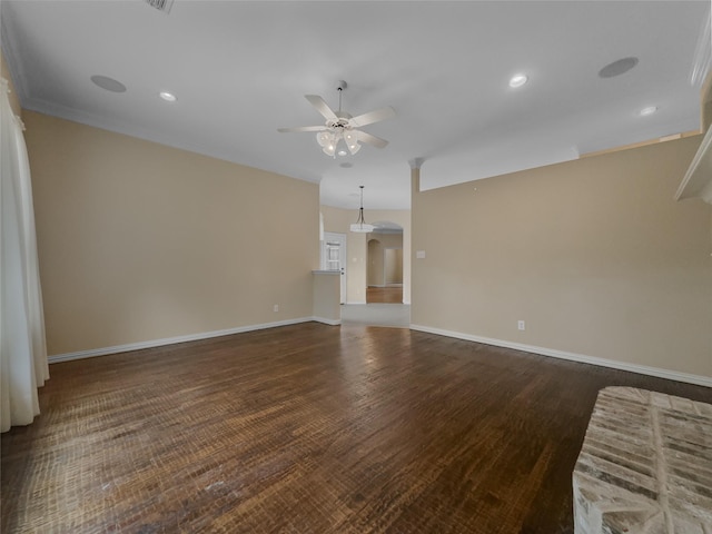 5143 Pond Bluff Way, Fairview, TX 75069 - unfurnished living room with a ceiling fan, baseboards, recessed lighting, and wood finished floors