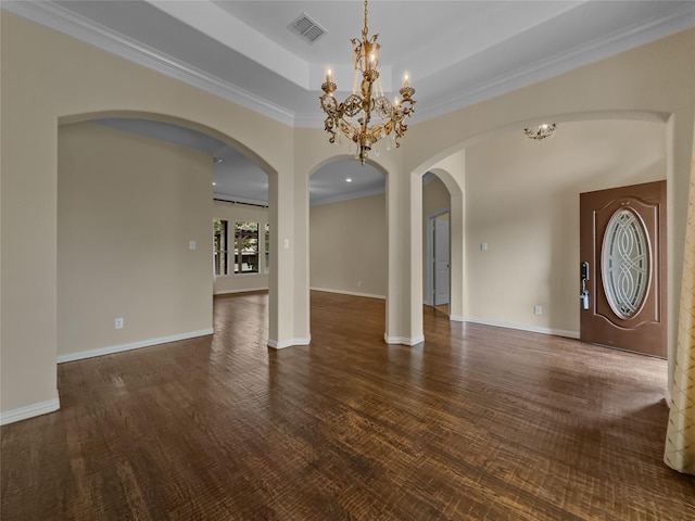 5143 Pond Bluff Way, Fairview, TX 75069 - unfurnished living room featuring a chandelier, ornamental molding, and baseboards