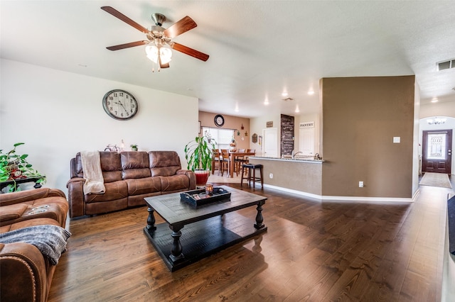 820 Lake Sierra Way, Little Elm, TX 75068 - living room featuring wood finished floors, a ceiling fan, plenty of natural light, and baseboards