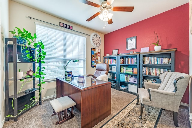 820 Lake Sierra Way, Little Elm, TX 75068 - office area with carpet, ceiling fan, and baseboards