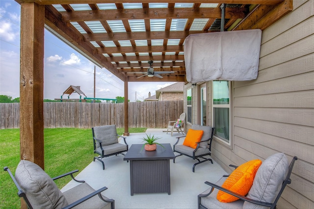 708 Savanna Dr, Josephine, TX 75173 - view of patio featuring a pergola, a ceiling fan, and an outdoor living space