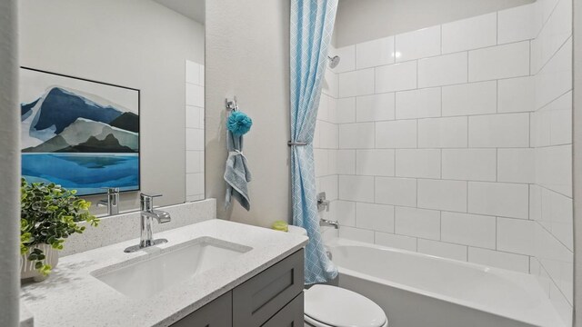 1303 Finley Dr, Mansfield, TX 76063 - bathroom with toilet, vanity, and shower / bath combo with shower curtain