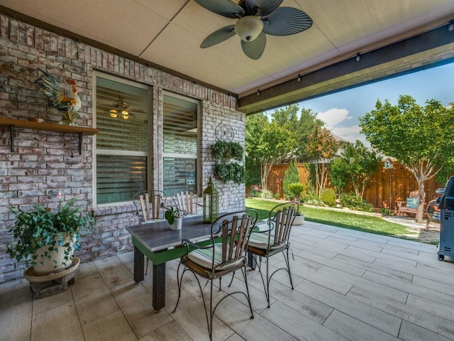 13026 Brook Ridge Dr, Frisco, TX 75035 - view of patio featuring ceiling fan, outdoor dining space, and a grill