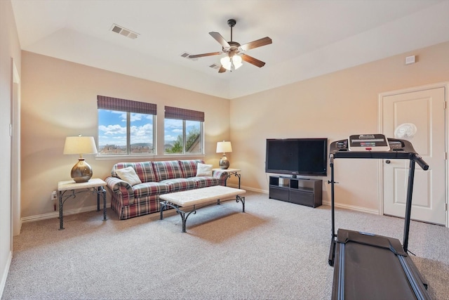 2801 Spring Oaks Dr, Highland Village, TX 75077 - living room with ceiling fan, baseboards, and carpet floors