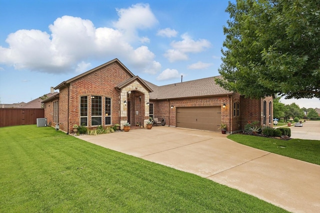 2801 Spring Oaks Dr, Highland Village, TX 75077 - view of front of property featuring brick siding, an attached garage, concrete driveway, and cooling unit