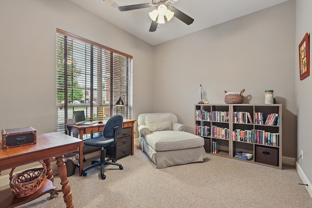 2801 Spring Oaks Dr, Highland Village, TX 75077 - office with ceiling fan, carpet floors, and baseboards