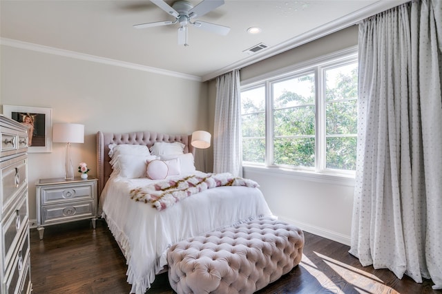 4432 Mockingbird Pkwy, University Park, TX 75205 - bedroom with crown molding, dark wood-style floors, baseboards, recessed lighting, and a ceiling fan